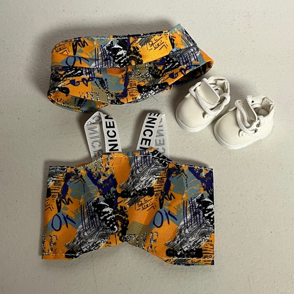 Designer Graffiti Overalls Boots Bucket Hat 3 Piece Outfit For Labubu Blue - Picture 1 of 11